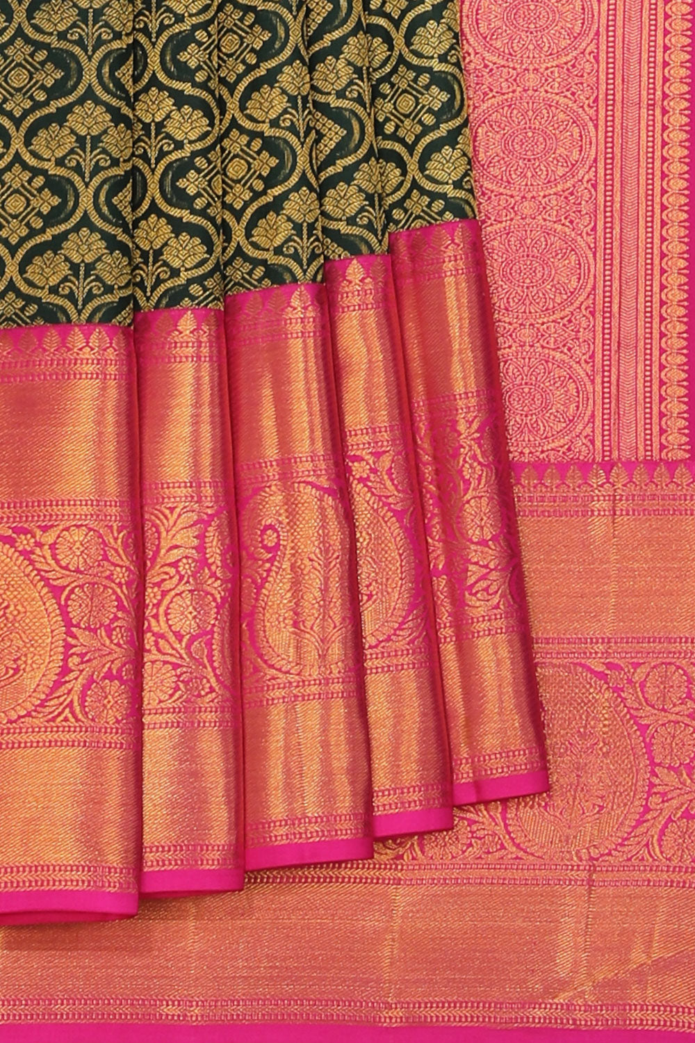 Image of Kanchipattu Brocade Bottle Green Saree